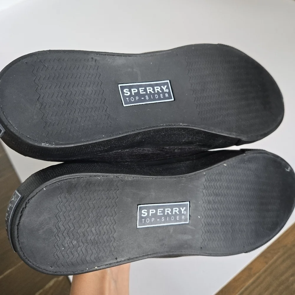Sperry top sider black corduroy leather laces like new sz 8